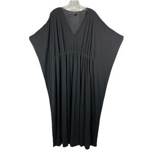 L Natori Poncho Cape Wing Night Gown Lounge Ruched Waist Black